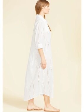 Positano Women's White Eyelet Maxi Shirt Dress   large